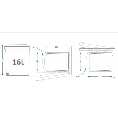 Ведро для мусора ALBIO навесное прямоугольное, нержавеющая сталь 16 л Ведро для мусора ALBIO навесное прямоугольное, нержавеющая сталь 16 л