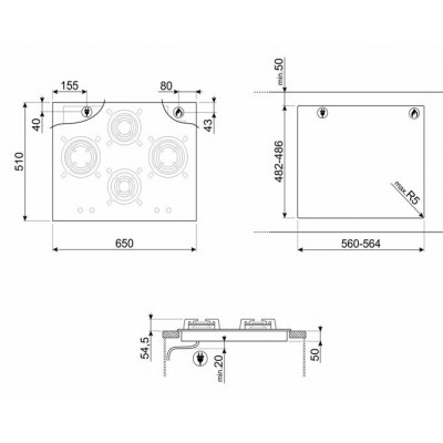 Газовая панель SMEG PV664LCNX Газовая панель SMEG PV664LCNX