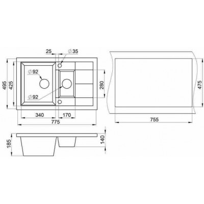 Мойка GRANULA GR-7802 эспрессо 775х495мм Мойка GRANULA GR-7802 эспрессо 775х495мм