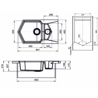 Мойка KitKraken Pond Graphite тёмно-серый 850х500 Мойка KitKraken Pond Graphite тёмно-серый 850х500