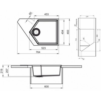 Мойка KitKraken River Grey серый 775х500 Мойка KitKraken River Grey серый 775х500