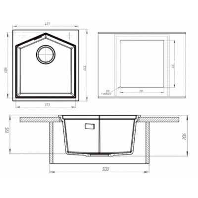 Мойка KitKraken Ocean 45 Carbone noir чёрный 413х444 Мойка KitKraken Ocean 45 Carbone noir чёрный 413х444