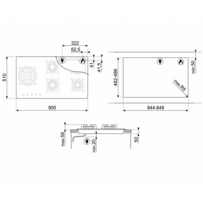 Газовая панель SMEG PV695LCNX Газовая панель SMEG PV695LCNX