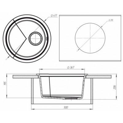 Мойка KitKraken Lake 45 Carbone noir чёрный 417х417 Мойка KitKraken Lake 45 Carbone noir чёрный 417х417