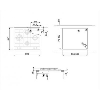 Варочная поверхность газ. SMEG P260XGH Варочная поверхность газ. SMEG P260XGH