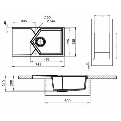 Мойка KitKraken Sea 55 Сarbone noir чёрный 741х435 Мойка KitKraken Sea 55 Сarbone noir чёрный 741х435