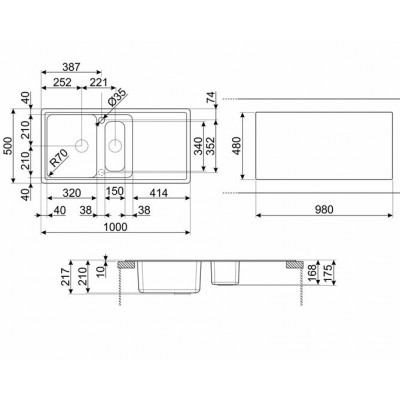 Мойка SMEG LZ102A2 антрацит 1000х500мм Мойка SMEG LZ102A2 антрацит 1000х500мм