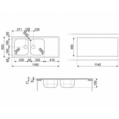 Мойка SMEG LYP116D 1160x500 Мойка SMEG LYP116D 1160x500