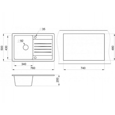 Мойка GRANULA ST-7602 базальт 760х500мм (без сливной арматуры) Мойка GRANULA ST-7602 базальт 760х500мм (без сливной арматуры)