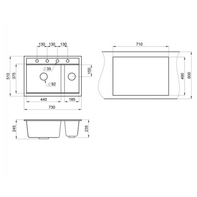 Мойка GRANULA KS-7803 чёрный 730х510мм Мойка GRANULA KS-7803 чёрный 730х510мм