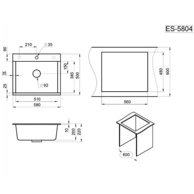 Кухонная мойка GRANULA ES-5804 графит 580х500мм Кухонная мойка GRANULA ES-5804 графит 580х500мм