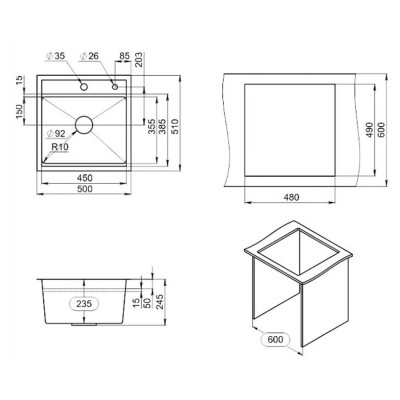 Кухонная мойка Granula KS-5051 ЧЕРНЫЙ МАТОВЫЙ 500х510 мм Кухонная мойка Granula KS-5051 ЧЕРНЫЙ МАТОВЫЙ 500х510 мм