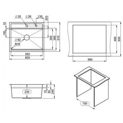Кухонная мойка Granula KS-6051 ЧЕРНЫЙ МАТОВЫЙ 600х510 мм Кухонная мойка Granula KS-6051 ЧЕРНЫЙ МАТОВЫЙ 600х510 мм