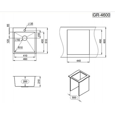 Кухонная мойка Granula GR-4600 СТАЛЬ САТИН 460х510 мм Кухонная мойка Granula GR-4600 СТАЛЬ САТИН 460х510 мм