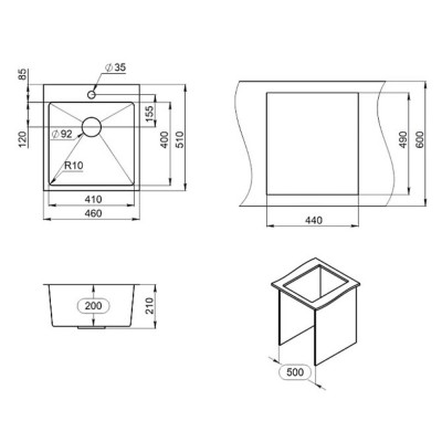 Кухонная мойка Granula GR-4600 ГРАФИТ МАТОВЫЙ 460х510 мм Кухонная мойка Granula GR-4600 ГРАФИТ МАТОВЫЙ 460х510 мм