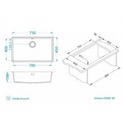 Кухонная мойка ALVEUS OMNI 40 GRANITAL DEEP BLACK-G90 BE 750x450x198 с сифоном 1148151