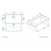 Кухонная мойка ALVEUS OMNI 40 GRANITAL DEEP BLACK-G90 BE 750x450x198 с сифоном 1148151