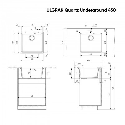 Мойка ULGRAN Quartz Undergraund 450-08 космос Мойка ULGRAN Quartz Undergraund 450-08 космос