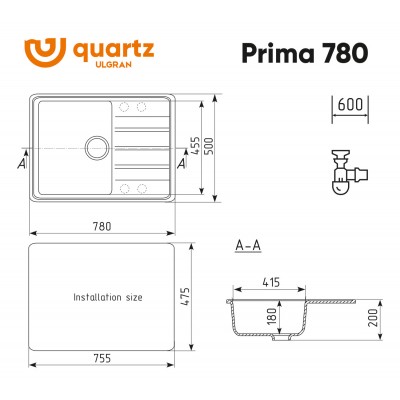 Мойка ULGRAN Quartz Prima 780-02 Лен Мойка ULGRAN Quartz Prima 780-02 Лен
