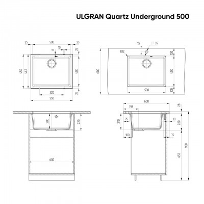 Мойка ULGRAN Quartz Undergraund 500-05 бетон Мойка ULGRAN Quartz Undergraund 500-05 бетон