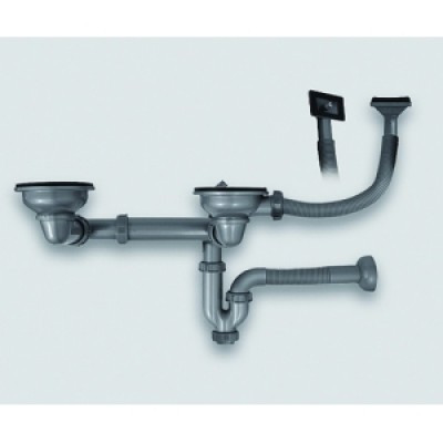 Выпуск Юкинокс S 805, 3 1/2" двойной с переливом в к-те с сиф. и гоф Выпуск Юкинокс S 805, 3 1/2" двойной с переливом в к-те с сиф. и гоф