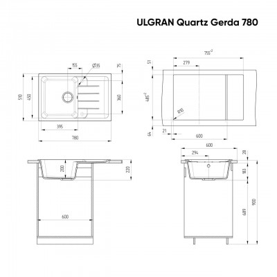 Мойка ULGRAN Quartz Gerda 780-08 космос Мойка ULGRAN Quartz Gerda 780-08 космос