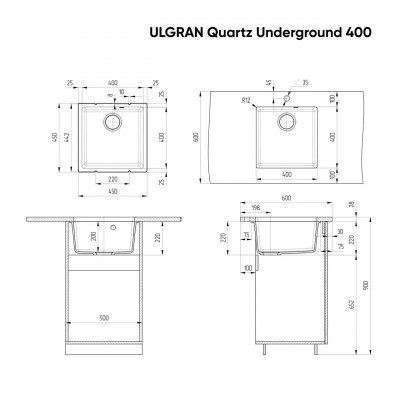 Мойка ULGRAN Quartz Undergraund 400-08 космос Мойка ULGRAN Quartz Undergraund 400-08 космос