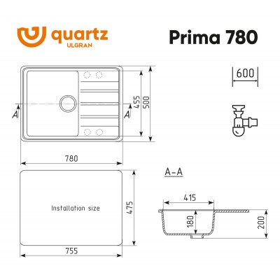 Мойка ULGRAN Quartz Prima 780-10 песок Мойка ULGRAN Quartz Prima 780-10 песок