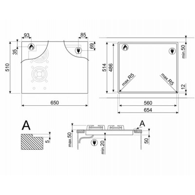 Варочная поверхность электро газовая SMEG PM3643D Варочная поверхность электро газовая SMEG PM3643D
