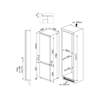Холодильник встраиваемый SMEG C8174DN2E Холодильник встраиваемый SMEG C8174DN2E