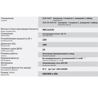 Вытяжка Sirius SL 87 60 см НЕРЖ. Вытяжка Sirius SL 87 60 см НЕРЖ.