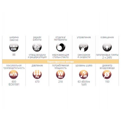 Вытяжка Galvamet Touch 86/F чёрное стекло/нерж. Вытяжка Galvamet Touch 86/F чёрное стекло/нерж.