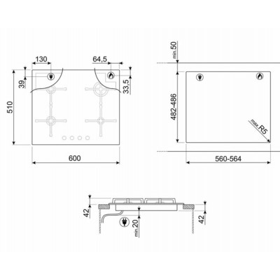 Газовая панель SMEG PV164S2 Газовая панель SMEG PV164S2