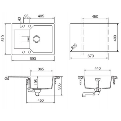 Мойка Schock MANHATTAN 45D альпина 690х510 Мойка Schock MANHATTAN 45D альпина 690х510