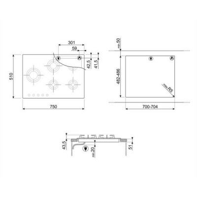 Газовая панель Smeg PVL675LCN Газовая панель Smeg PVL675LCN