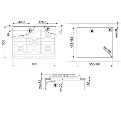 Варочная поверхность газовая SMEG SRV876AOGH Варочная поверхность газовая SMEG SRV876AOGH