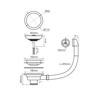 Слив Paulmark с круглым переливом, PM6022-GM, вороненая сталь Слив Paulmark с круглым переливом, PM6022-GM, вороненая сталь