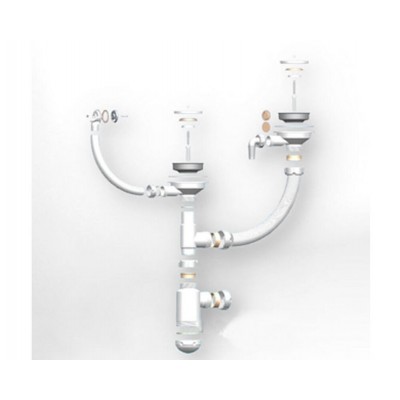 Сифон двойной GRAND 3 1/2 " с круглым переливом, винтом и отводом Сифон двойной GRAND 3 1/2 " с круглым переливом, винтом и отводом