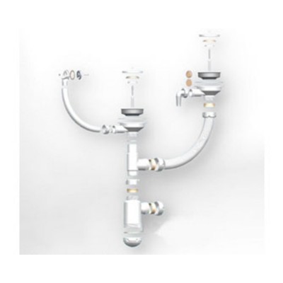 Сифон двойной GRAND 3 1/2 " с круглым переливом, винтом и отводом Сифон двойной GRAND 3 1/2 " с круглым переливом, винтом и отводом