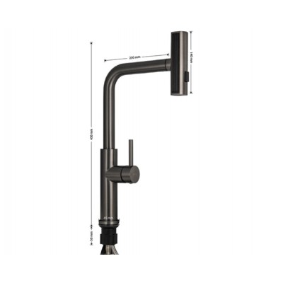 Смеситель кухонный MAGNUS 9133 Г-образный выдвижной, Графит Смеситель кухонный MAGNUS 9133 Г-образный выдвижной, Графит
