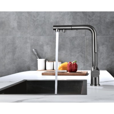 Кухонный смеситель PAULMARK SERPENTINE Se213222-GM воронёная сталь (с подкл. фильтра, выдвижной изли Кухонный смеситель PAULMARK SERPENTINE Se213222-GM воронёная сталь (с подкл. фильтра, выдвижной изли