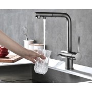 Кухонный смеситель PAULMARK SERPENTINE Se213222-GM воронёная сталь (с подкл. фильтра, выдвижной изли