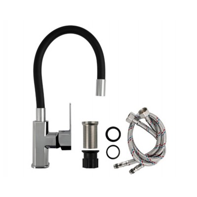 Кухонный смеситель FABIA 9655 гибкий чёрный излив, хром Кухонный смеситель FABIA 9655 гибкий чёрный излив, хром