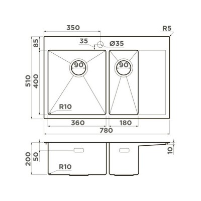Мойка Omoikiri Akisame 78-2-L-GM нерж. сталь/вороненая сталь (4973101) Мойка Omoikiri Akisame 78-2-L-GM нерж. сталь/вороненая сталь (4973101)
