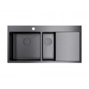 Мойка Omoikiri Akisame 100-2-L-GM нерж. сталь/вороненая сталь (4973103)