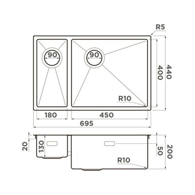 Мойка Omoikiri Taki 69-2-U/IF-R Side-LG нерж. сталь/светлое золото (4993184) Мойка Omoikiri Taki 69-2-U/IF-R Side-LG нерж. сталь/светлое золото (4993184)