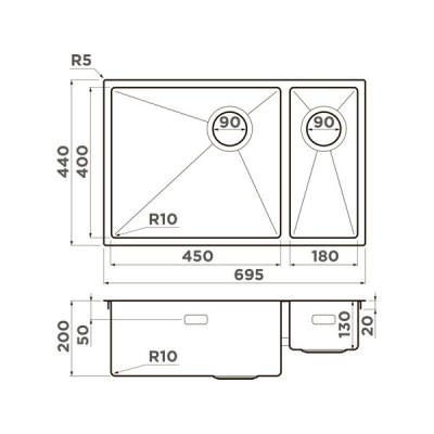 Мойка Omoikiri Taki 69-2-U/IF-L Side-IN нерж. сталь/нержавеющая сталь (4997049) Мойка Omoikiri Taki 69-2-U/IF-L Side-IN нерж. сталь/нержавеющая сталь (4997049)