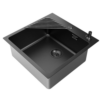 Мойка Ukinox Лофт LOV500.500 -GT10P 0CW 01, чёрный & ролл-мат, дозатор и выпус Мойка Ukinox Лофт LOV500.500 -GT10P 0CW 01, чёрный & ролл-мат, дозатор и выпус